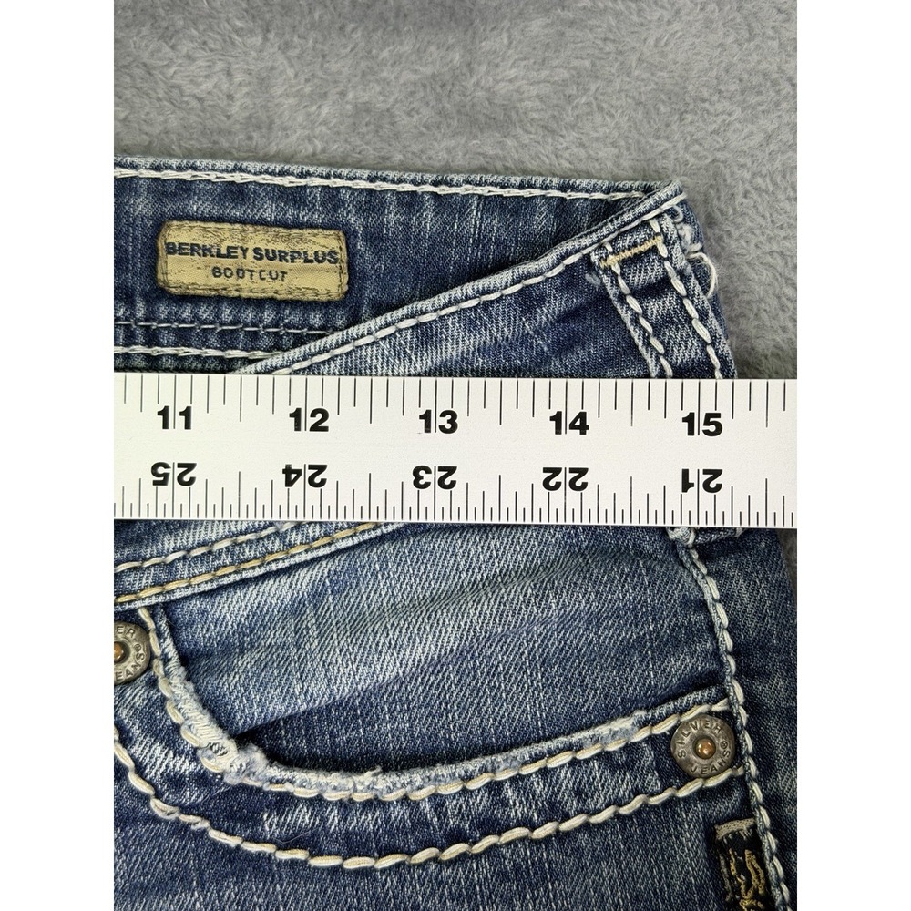 Silver Jeans Womens 28 Blue Bootcut Distressed Denim Berkley Surplus Low Rise - Picture 3 of 12